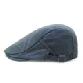 Vintage blue and white striped flat cap beret with adjustable buckle for men and women - Adjustable (56-59cm) / Navy and White Fine Stripes
