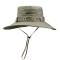 Chapeau de soleil kaki à large bord avec maille respirante et sangle réglable - Taille Unique (56-58cm) / Vert Armée Clair