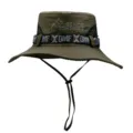 Chapeau bob d'extérieur vert olive à large bord avec maille respirante et mentonnière - Taille Unique (56-58cm) / Vert Armée Foncé