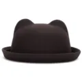 Chapeau melon élégant en feutre de laine marron foncé avec oreilles de chat pour femmes - Brun Foncé