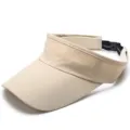 Beige breathable mesh sun visor hat with long brim for outdoor sports and tennis. - Plain-Khaki