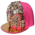 Gorra snapback punk rosa intenso con remaches metálicos y emblema de cabeza de leopardo - Estilo Cabeza de Leopardo / Rosa rojo
