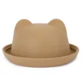 Chapeau melon en feutre kaki mignon avec oreilles de chat pour femme, accessoire d'hiver chaud - Taille Enfant (Convient pour un tour de tête de 52-54cm) / Kaki