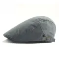 Classic retro gray striped newsboy flat cap with an adjustable side metal buckle - Adjustable (56-59cm) / Dark Gray (CQ0802)