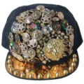 Gorra de béisbol estilo hip hop punk con remaches dorados y emblema de cabeza de león - Estilo de Cabeza de León / Azul Oscuro Con Cabeza de León
