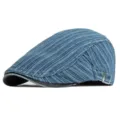 Vintage blue striped cotton flat cap with adjustable buckle for men and women - Adjustable (56-59cm) / Light Blue Stripes (Adjustable)