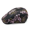 Women's ethnic style black beret with pink flower embroidery details - Adjustable (55-59cm) / Black with Pink Floral