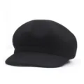 Classic black wool newsboy hat for women, minimalist winter baker boy cap style. - Black