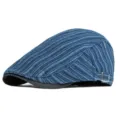 Vintage blue striped newsboy cap for men and women, retro flat ivy driving hat style - Adjustable (56-59cm) / Dark Blue Stripes (Adjustable)