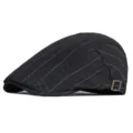 Classic black striped flat cap newsboy style with adjustable metal buckle for men and women - Adjustable (56-59cm) / Black Wide Stripes (Adjustable)