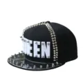 Black punk hip-hop snapback hat featuring white Queen letters and silver metal spikes. - One Size (55-60cm Adjustable) / Black Queen