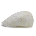 Elegant white beret hat for women featuring intricate beige floral rope embroidery detail - Adjustable (55-59cm) / Beige Line Pattern