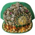 Gorra punk verde con remaches dorados y cabeza de leopardo para estilo hip-hop bboy - Estilo de Cabeza de León / Verde Con Cabeza de León