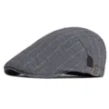 Vintage dark grey pinstripe flat cap, breathable casual beret hat for men and women - Adjustable (56-59cm) / Gray Wide Stripes (Adjustable)