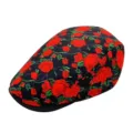 Vintage black floral flat cap for women with red rose pattern for outdoor sun protection - Adjustable (55-59cm) / Rose-Black