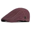 Vintage maroon pinstriped flat cap with adjustable side buckle for sun protection - Adjustable (56-59cm) / Wine Red Wide Stripes (Adjustable)