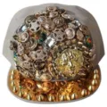 Gorra de béisbol punk plateada con cabeza de león dorada y remaches dorados - Estilo de Cabeza de León / Gris Claro Con Cabeza de León