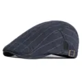 Classic retro navy blue pinstripe flat cap, vintage ivy hat with adjustable metal buckle - Adjustable (56-59cm) / Navy Wide Stripes (Adjustable)