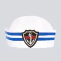 White sailor uniform hat with blue stripes and anchor embroidery for stage performance - Kids One Size 53-54cm / Three Red Stripes Patch