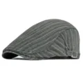 Classic vintage grey striped beret hat with adjustable side buckle for casual style - Adjustable (56-59cm) / Gray Medium Stripes (Adjustable)