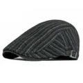 Vintage black pinstripe flat cap beret with adjustable side buckle for men and women - Adjustable (56-59cm) / Black Medium Stripes (Adjustable)