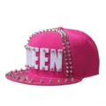 Cappellino snapback hip-hop rosa con lettere QUEEN in acrilico e borchie punk decorazione - Rose QUEEN
