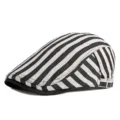 Classic vintage black and white striped flat cap beret hat for outdoor casual wear - Adjustable (56-59cm) / Off White Striped