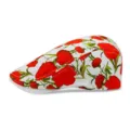 Stylish women's flat cap featuring a vibrant red floral print on a clean white base - Adjustable (55-59cm) / Peony - White