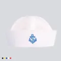 Classic white sailor hat with blue anchor embroidery for stage performance - Kids One Size 53-54cm / Sequin Blue Anchor Patch