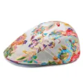 Stylish women's ethnic style beret hat with vibrant floral embroidery in silver grey finish - Adjustable (55-59cm) / Silver Gray