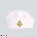 Professioneller weißer Matrosenhut mit goldener Ankerstickerei für Bühnenkostüme - Pailletten Goldener Anker-Patch