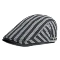 Retro grey and black striped flat cap for men and women with side buckle detail - Adjustable (56-59cm) / Gray Stripes (Striped Style)
