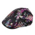 Elegant ethnic style black beret cap featuring vibrant colorful floral embroidery for women - Adjustable (55-59cm) / Black with Rose Red Flowers
