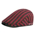 Vintage red and black striped beret hat with adjustable side buckle for men and women. - Adjustable (56-59cm) / Red Stripes (Striped Style)
