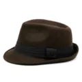 Vintage coffee brown wool fedora hat for men and women with black decorative band - Size L 60cm / Triple-Fold Band Style / Coffee