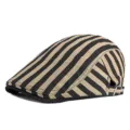 Classic striped retro beret hat in khaki and black for casual outdoor wear - Adjustable (56-59cm) / Light Khaki Stripes