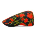 Ethnic style newsboy cap with vibrant red floral embroidery on black background - Adjustable (55-59cm) / Peony - Black