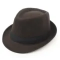Classic brown wool felt fedora hat with a black decorative band for autumn and winter - Size M 57-58cm / Ribbon Style / Coffee