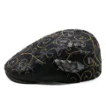 Women's elegant black lace flat cap featuring colorful floral swirl embroidery design - Adjustable (55-59cm) / Colored Lines Black