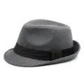 Grey wool felt jazz fedora hat with a decorative black ribbon band for autumn and winter - Size L 60cm / Triple-Fold Band Style / Medium Grey