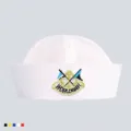 Weiße Matrosenmütze für Bühnenauftritte mit einem gestickten Anker-Patch-Logo-Detail - Doppelflaggen-Patch