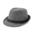 Classic grey wool fedora hat with black band for men and women retro jazz style - Size M 57-58cm / Ribbon Style / Medium Grey