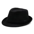 Classic black wool felt fedora hat with a retro British jazz style for winter - Size M 57-58cm / Self-Band Style / Black