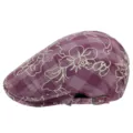 Elegant purple checkered flat cap with white floral embroidery and adjustable strap - Adjustable (55-59cm) / Line Flower Purple