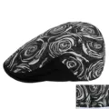 Chic women's floral jacquard beret hat in silver and black with snap detail - Adjustable (55-59cm) / Circle Flower Black Silver