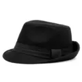 Classic black wool felt fedora jazz hat with decorative ribbon band for men and women - Size L 60cm / Triple Fold Ribbon / Black