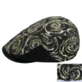 Elegant black newsboy cap with gold and silver floral embroidery for stylish women - Adjustable (55-59cm) / Circle Flower Black Gold