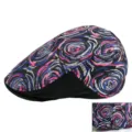 Ethnic style floral embroidery beret hat with rose pattern and snap button detail - Adjustable (55-59cm) / Circle Flower Rose Red Blue