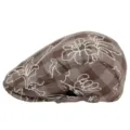 Vintage brown checkered newsboy cap for women with elegant white floral embroidery details - Adjustable (55-59cm) / Line Flower Brown