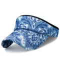 Elegante visera de encaje con estampado floral azul y blanco y diseño de parte superior abierta - 55-59cm / Estilo 6-Azul